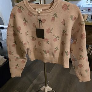 Le Lis Floral Crew Neck Sweater - Cream and Pink